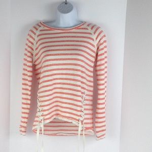 Red Camel Striped Top with Lace Up Sides